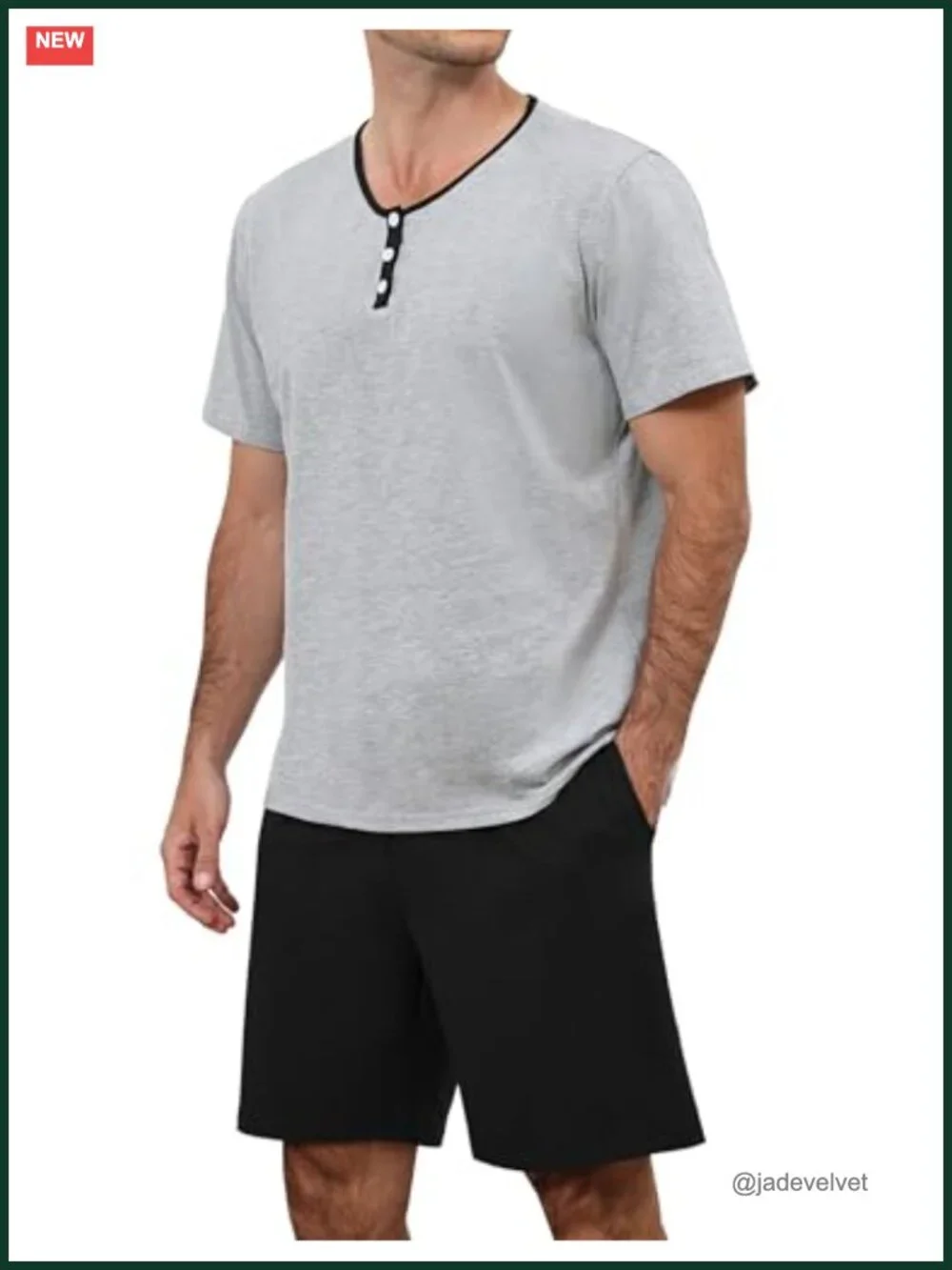 Cotton-Spandex V-Neck Pajama Set with Pockets Summer Loungewear